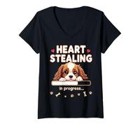 Donna Cuore Cavalier King Charles Spaniel Cane Divertente Regalo Cucciolo Maglietta con Collo a V