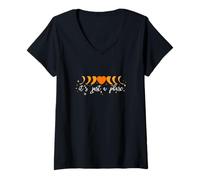 Donna Cuore con fasi lunari arancioni - I'll Get Over It... Grafica arancione Maglietta con Collo a V