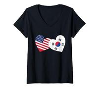 Donna Cuore Corea del Sud Amore Bandiera USA metà Coreana metà Americ Maglietta con Collo a V
