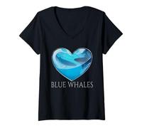 Donna Cuore di Balena Blu Ocean Love Maglietta con Collo a V