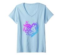 Donna Cuore di coniglio - Vintage Floral Bunny Rabbit Lover Maglietta con Collo a V