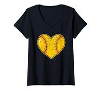 Donna Cuore di Softball per Giocatori, Compagni di Squadra, Allenatori angosciati Maglietta con Collo a V