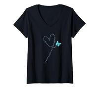 Donna Cuore Dipinto da Butterfly Maglietta con Collo a V
