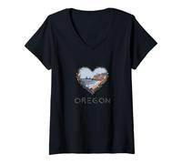 Donna Cuore floreale dell'Oregon - Souvenir degli amanti della costa occidentale Maglietta con Collo a V