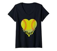 Donna Cuore Fuso Forma Mazza da Baseball Maglietta con Collo a V