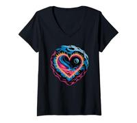Donna Cuore Galassia Cratere Amore Cosmico Pianeta Cielo Romantico Maglietta con Collo a V
