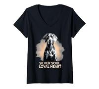 Donna Cuore Leale Silver Soul | Elegante Cane Weimaraner Maglietta con Collo a V