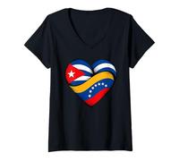 Donna Cuore metà Cubano Venezuelano Radici eredità Cuba Venezuela Maglietta con Collo a V