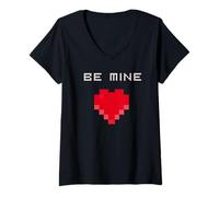 Donna Cuore miner nerd geek coder amore rosso 8bit game pixel Maglietta con Collo a V