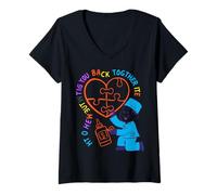 Donna Cuore Neon Puzzle Medical Design - Caring Healer Maglietta con Collo a V
