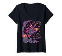 Donna Cuore Neon Razzo Spazio Design - Retro Galaxy Maglietta con Collo a V