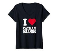 Donna Cuore Rosso Amo Isole Cayman Maglietta con Collo a V