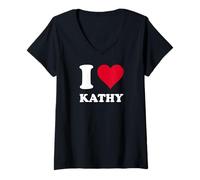 Donna Cuore Rosso Amo Kathy Maglietta con Collo a V