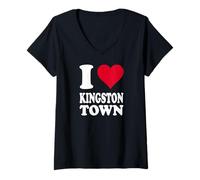 Donna Cuore Rosso Amo la Città di Kingston Maglietta con Collo a V