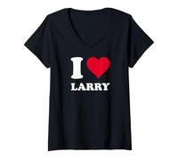 Donna Cuore Rosso Amo Larry Maglietta con Collo a V