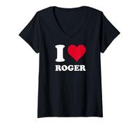 Donna Cuore Rosso Amo Roger Maglietta con Collo a V