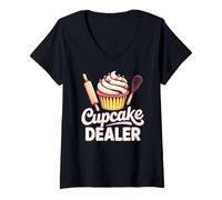 Donna Cupcake Dealer for Foodies And Bakers Funny Baking Maglietta con Collo a V