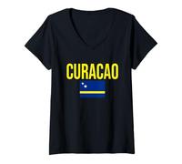 Donna Curacao Flag Reader Isola delle Antille Willemstad Maglietta con Collo a V