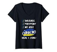 Donna Curacao Vacation Outfit per coppie No Kids Curacao Trip Maglietta con Collo a V