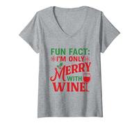 Donna Curiosità: I'm Only Merry with Wine Holiday Humor Christmas Maglietta con Collo a V