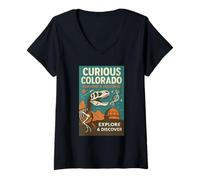 Donna Curioso Colorado Camicia Dino Fossil Science Space Scopri Maglietta con Collo a V