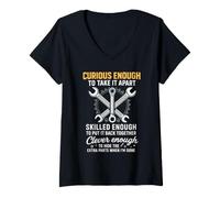 Donna Curious Enough To Take It Apart Hide Extra Parts Funny Quote Maglietta con Collo a V