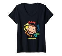 Donna Curious George Best Day Ever Smile Maglietta con Collo a V
