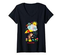 Donna Curious George Hello Rain Spring Fun Maglietta con Collo a V