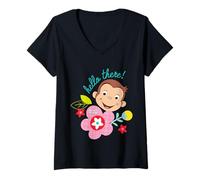 Donna Curious George Hello There Spring Bloom Maglietta con Collo a V