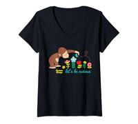Donna Curious George Lets Be Curious Spring Flowers Maglietta con Collo a V