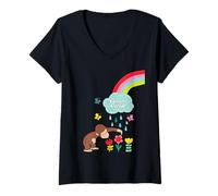 Donna Curious George Rainbows And Flowers Spring Fun Maglietta con Collo a V