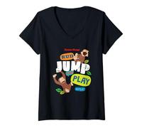 Donna Curious George Run Jump Play Repeat Maglietta con Collo a V