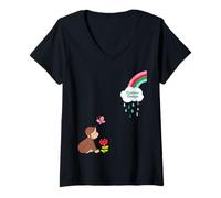 Donna Curious George Spring Happy Raincloud Maglietta con Collo a V
