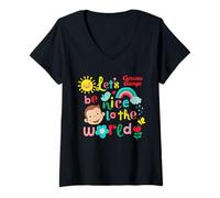 Donna Curious George Springtime Lets Be Nice To The World Maglietta con Collo a V