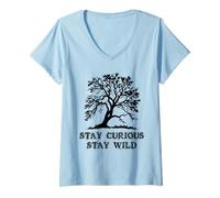 Donna Curious Stay Inspirationa Wild Tree Silhouette Nature Lover Maglietta con Collo a V