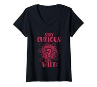 Donna Curious Stay Wild Distressed Question Mark Motivational Maglietta con Collo a V