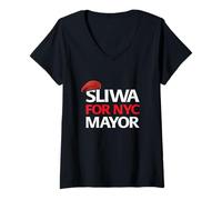 Donna Curtis Sliwa NYC Berretto Rosso per Sindaco Maglietta con Collo a V