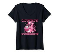 Donna Cuscini Cowboy | Ragazza di campagna rosa | Divertente addio al nubilato Maglietta con Collo a V