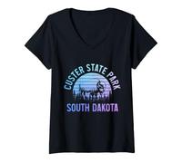Donna Custer State Park, South Dakota, Bison Vintage Pride Maglietta con Collo a V