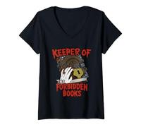 Donna Custode dei Libri proibiti bibliotecario Topo di Biblioteca Halloween Maglietta con Collo a V