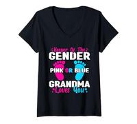 Donna Custode Del Genere Rosa O Blu Nonna Loves You Reveal Maglietta con Collo a V