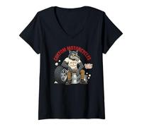 Donna Custom Motorcycles Lowbrow Wolf Rockabilly 1950s Biker Maglietta con Collo a V