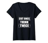 Donna Cut Once Think Twice Montaggio di Film Divertente per Un Editor Video Maglietta con Collo a V