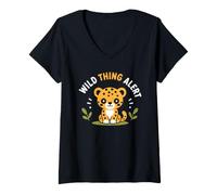 Donna Cute Animal Leopard Quote Funny Wild Thing Alert Maglietta con Collo a V