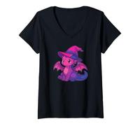 Donna Cute Anime Baby Dragon Witch Kawaii Bisexual Pride Colors Maglietta con Collo a V