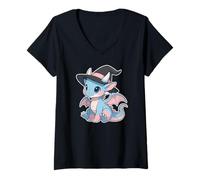 Donna Cute Anime Baby Dragon Witch Kawaii Transgender Pride Colors Maglietta con Collo a V