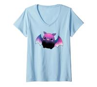 Donna Cute Anime Bat Duck Kawaii Genderfluid Pride Colors Maglietta con Collo a V