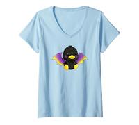 Donna Cute Anime Bat Duck Kawaii Nonbinary Enby Pride Colors Maglietta con Collo a V