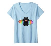 Donna Cute Anime Bat Duck Kawaii Rainbow LGBTQ Pride Colors Maglietta con Collo a V