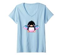 Donna Cute Anime Bat Duck Kawaii Transgender Trans Pride Colors Maglietta con Collo a V